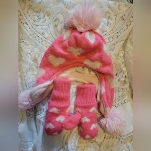 Fuzzy & Warm Pink Hat Mittens Set